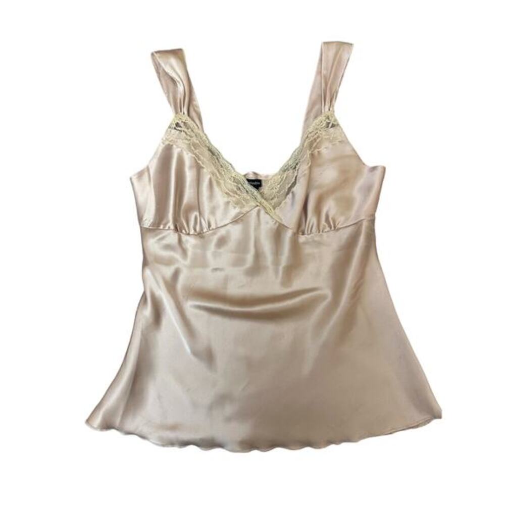 Vintage Eyeshadow Silk Like Blouse‎ in Ivory Gold Size XL